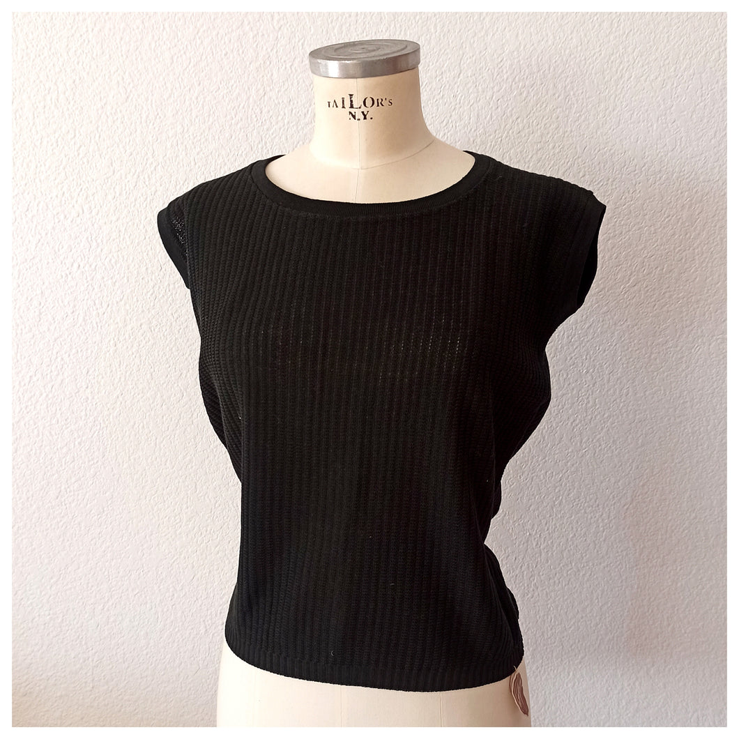 1950s - Deadstock - CASADELLA, Spain - Black Knit Top - Size S/M