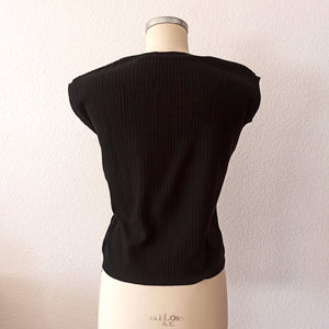 1950s - Deadstock - CASADELLA, Spain - Black Knit Top - Size S/M