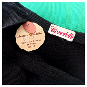 1950s - Deadstock - CASADELLA, Spain - Black Knit Top - Size S/M