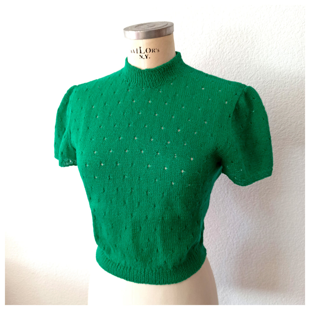 1950s - Precious Green Hand Knitted Top - Size S/M