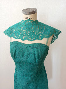 1950s - FRIGERIO, Milan - Spectacular Turquoise Lace Dress - W28.5 (72cm)