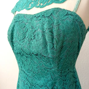 1950s - FRIGERIO, Milan - Spectacular Turquoise Lace Dress - W28.5 (72cm)