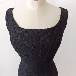 1950s 1960s - Elegant Black Cotton Lace Dress - W28.5 (72cm)