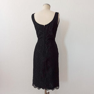 1950s 1960s - Elegant Black Cotton Lace Dress - W28.5 (72cm)