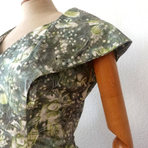 1950s - Spectacular Green Floral Dress - W30 (76cm)