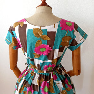 1950s - Fabulous German Abstract Floral Dress - W29 (74cm)