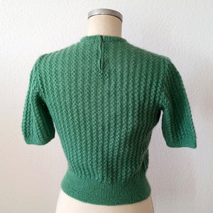 1950s - Lovely Apple Green Zipper Back Hand Knitted Top - Size S/M