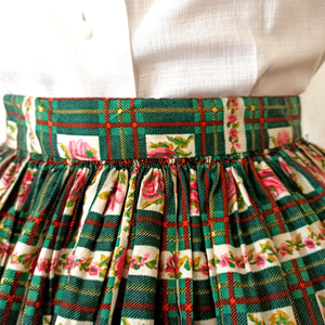 1950s - Fabulous Plaid Roseprint Cotton Skirt - W27 (68cm)