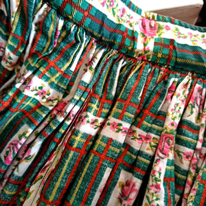 1950s - Fabulous Plaid Roseprint Cotton Skirt - W27 (68cm)