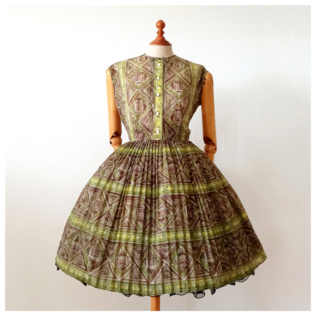 1950s 1960s - Gorgeous Abstract Dress - W30 (76cm)