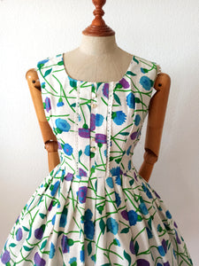 1950s - Deadstock NWT - Stunning French Clovers Cotton Dress - W28 (72cm)