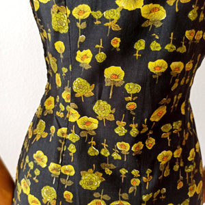 1960s - Gorgeous Black Floral Cotton Dress - W30 (76cm)