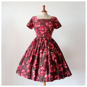 1950s - Gorgeous Abstract Floral Cotton Dress - W27 (68cm)