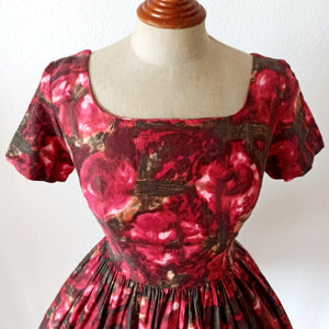 1950s - Gorgeous Abstract Floral Cotton Dress - W27 (68cm)