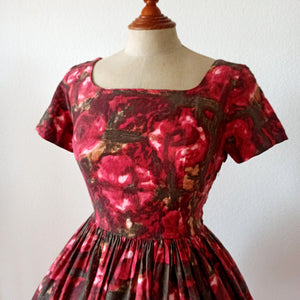 1950s - Gorgeous Abstract Floral Cotton Dress - W27 (68cm)