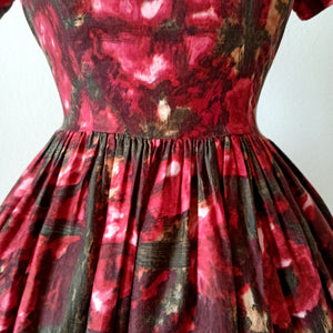 1950s - Gorgeous Abstract Floral Cotton Dress - W27 (68cm)