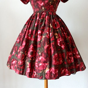 1950s - Gorgeous Abstract Floral Cotton Dress - W27 (68cm)