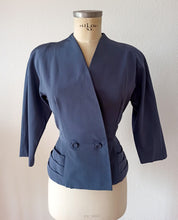 Cargar imagen en el visor de la galería, 1940s 1950s - Exquisite New Look Slate Blue Jacket - W31 (78cm)
