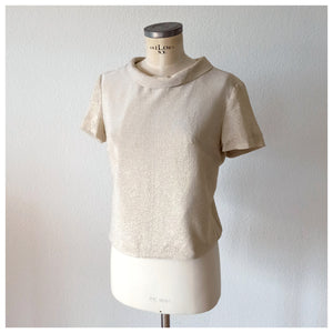 1960s - Gorgeous Ivory Gold Lurex Top - Size S/M