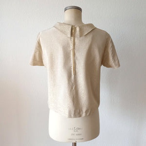 1960s - Gorgeous Ivory Gold Lurex Top - Size S/M