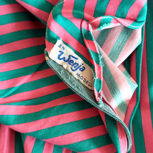 1950s 1960s - WENJA, Germany - Pink Green Stripes Dress - W25 (64cm)