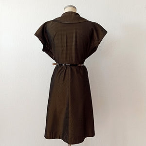 1950s - Stunning Black & Gold Striped Satin Dress - W34 (86cm)