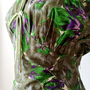 1940s - Stunning Abstract Floral Green Cotton Dress - W33 (84cm)