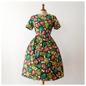 1950s - Fabulous Colors Floral Cotton Dress  - W30 (76cm)