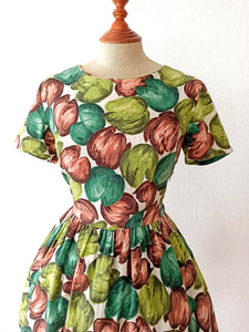 1950s - Fabulous Colors Floral Cotton Dress  - W30 (76cm)