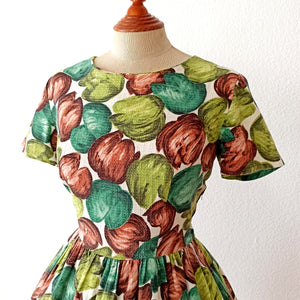 1950s - Fabulous Colors Floral Cotton Dress  - W30 (76cm)