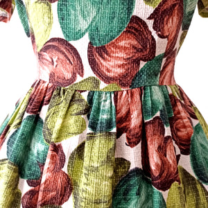 1950s - Fabulous Colors Floral Cotton Dress  - W30 (76cm)