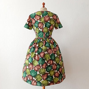 1950s - Fabulous Colors Floral Cotton Dress  - W30 (76cm)