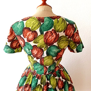 1950s - Fabulous Colors Floral Cotton Dress  - W30 (76cm)