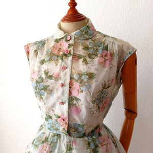 1950s - Incredibly Adorable Peter Pan Collar Floral Dress - W28 (72cm)