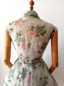 1950s - Incredibly Adorable Peter Pan Collar Floral Dress - W28 (72cm)
