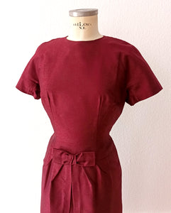 1950s 1960s - Stunning Red Burgundy Wiggle Dress  - W28.5 (72cm)