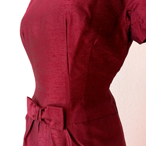 1950s 1960s - Stunning Red Burgundy Wiggle Dress  - W28.5 (72cm)