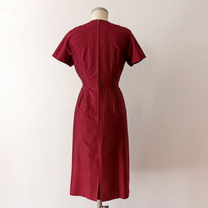 1950s 1960s - Stunning Red Burgundy Wiggle Dress  - W28.5 (72cm)