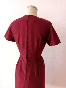 1950s 1960s - Stunning Red Burgundy Wiggle Dress  - W28.5 (72cm)