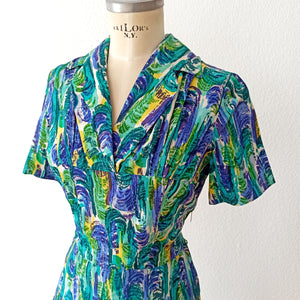 1940s 1950s - GOLTNATEL, Germany - Abstract Rayon Dress - W28 (72cm)