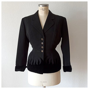 1940s - DOUMARC, Paris - New Look Velvet Flames Jacket - W28.5 (72cm)