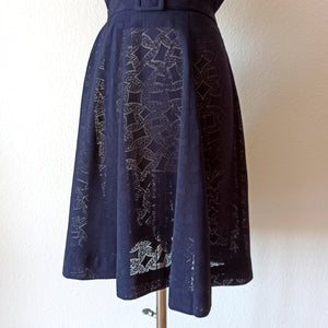 1940s - Exquisite Ink Blue Smoked Rayon Dress  - W32 (82cm)