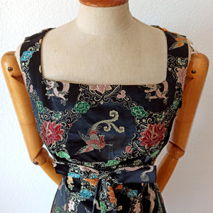 1950s 1960s - Stunning Black Dragons & Peacocks Embroidery Dress  - W28 (70cm)