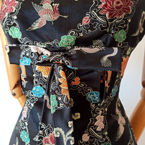 1950s 1960s - Stunning Black Dragons & Peacocks Embroidery Dress  - W28 (70cm)