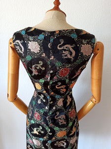 1950s 1960s - Stunning Black Dragons & Peacocks Embroidery Dress  - W28 (70cm)