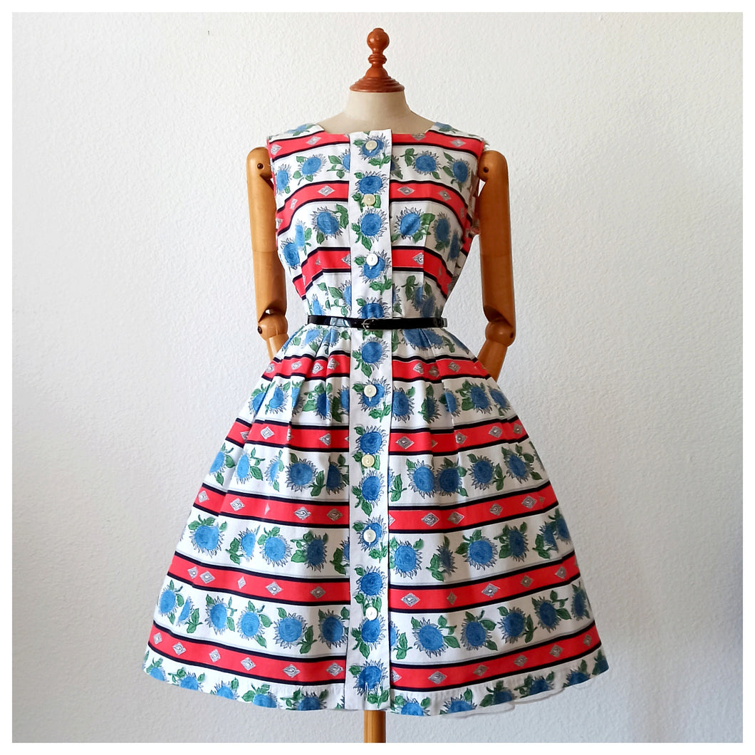 1950s - GOLDSIEGEL, Germany - Adorable Sun Flowers Dress - W29 (74cm)