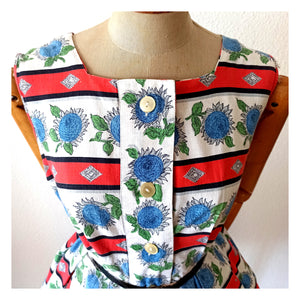 1950s - GOLDSIEGEL, Germany - Adorable Sun Flowers Dress - W29 (74cm)