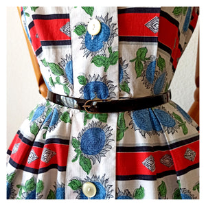 1950s - GOLDSIEGEL, Germany - Adorable Sun Flowers Dress - W29 (74cm)