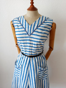 1950s - GUY, France - Gorgeous Pockets Cotton Dress - W27 to 31 (68 to 80cm)