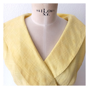 1950s 1960s - Gorgeous Yellow Textured Rayon Dress - W27.5 (70cm)